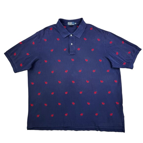 Vintage Polo Ralph Lauren Shirt 3XLT Tall Blue Lobster Embroider All Over Logo - Picture 2 of 8